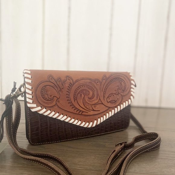 Myra Genuine Leather Hand Tooled Crossbody Wallet - Picture 8 of 10